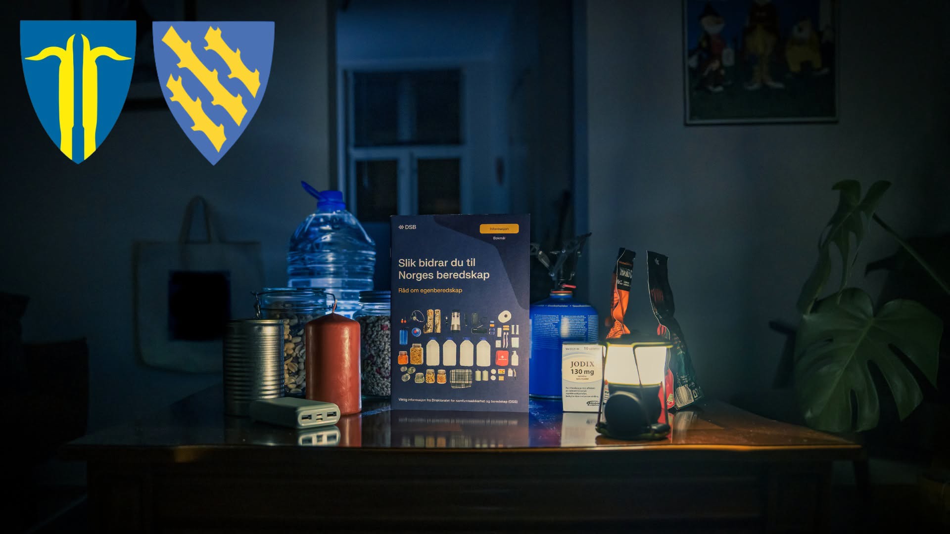 bilde av egenberedskap og kommunevåpnet til søndre og nordre land kommune