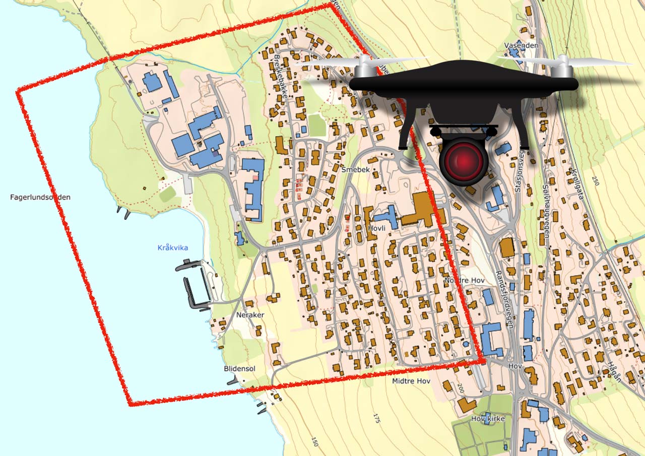 Kartutsnitt, som viser området for droneaktivitet.